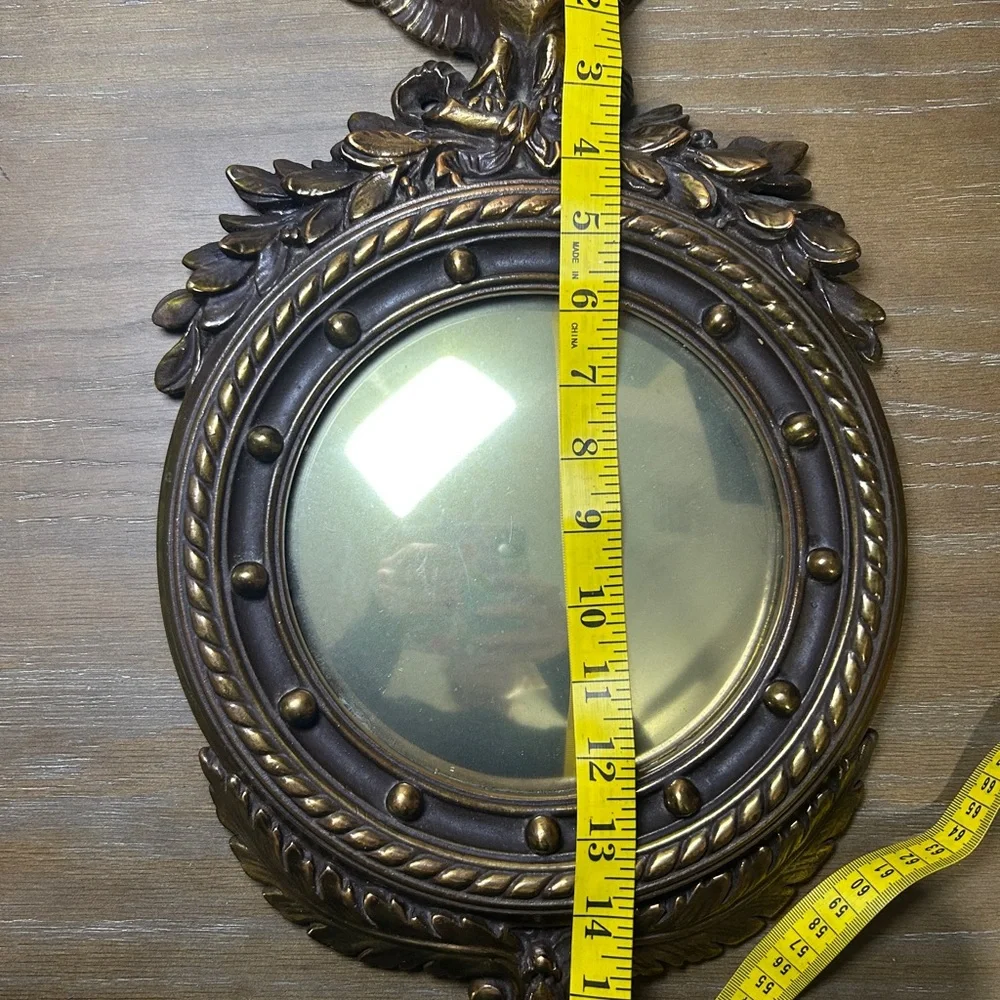 Antique Armor Bronze Federal American Eagle Bulls Eye Convex Mirror. 3.82 1bs